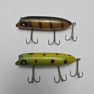 Vintage Lot of 2 Old South Bend Bass Oreno Red Head With Glas Eyes Fishing Lures